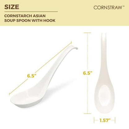 Disposable PLA Cornstarch Asian Soup Spoons with Hook Plastic-Free,600 Pack