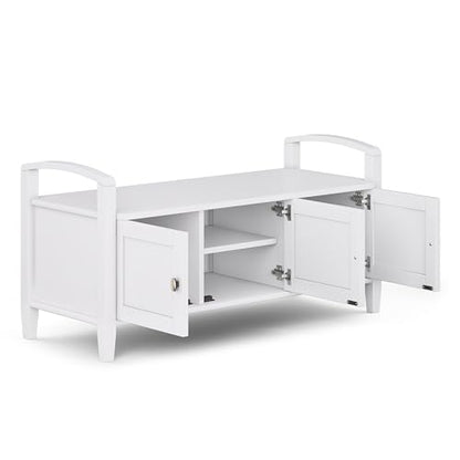 SIMPLIHOME Warm Shaker Storage Bench and Cabinet Set in Light Golden Brown - color: White