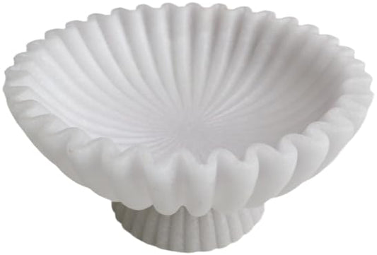 10" Large Decorative Bowl decor, Scalloped Bowls for Modern Home Decor,Ruffle Decor,Stylish Key Bowl for Entry Table,Decorative Fruit Bowl for Kitchen Counter,With base,Artificial Stone White - color: White - with base