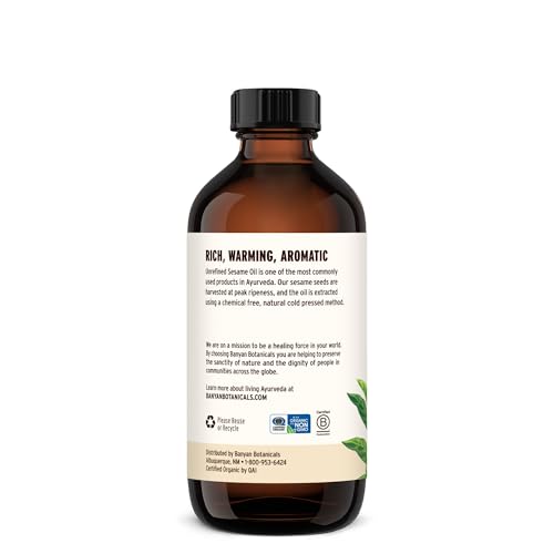 Banyan Botanicals Sesame Oil – Organic & Unrefined Sesame Oil for Skin, Body, Hair & More – Multiple Sizes – 8 oz – Non GMO Sustainably Sourced Vegan - size: 8 Fl Oz