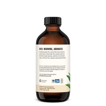 Banyan Botanicals Sesame Oil – Organic & Unrefined Sesame Oil for Skin, Body, Hair & More – Multiple Sizes – 8 oz – Non GMO Sustainably Sourced Vegan - size: 8 Fl Oz
