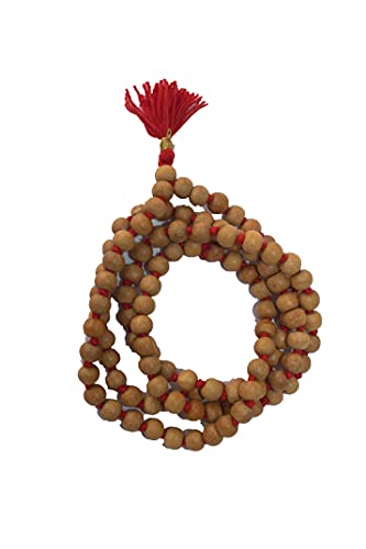 8MM Tulsi mala Beads Necklace Holy Basil 108 + 1 Beads Ram Japa Prayer Mala Energized 108 Hindu Tibetan Buddhist Rosary for Chanting Mantra - color: Red Tessel