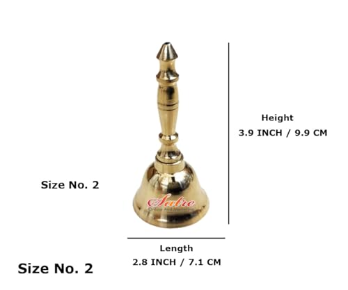 Brass Pooja Hand Bell, Ghanti, Bell for Pooja/Home Mandir Temple (Size No. 2)
