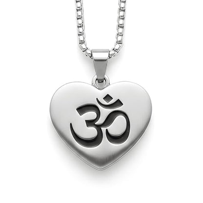 1" Stainless Steel Necklace Charms | Third Eye Vision | Peace Symbol | Finding Your Self | Yin & Yang | Moon Cat | Turtle Power | Flower of Life | | OM | Mystical Spiritual Protection, for Men & Women - style: OM Heart Silver