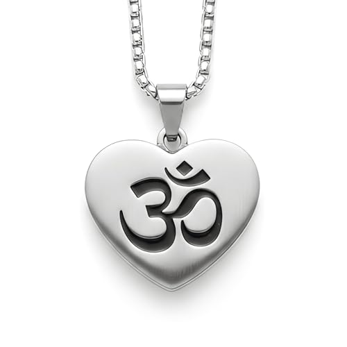 1" Stainless Steel Necklace Charms | Third Eye Vision | Peace Symbol | Finding Your Self | Yin & Yang | Moon Cat | Turtle Power | Flower of Life | | OM | Mystical Spiritual Protection, for Men & Women - style: OM Heart Silver