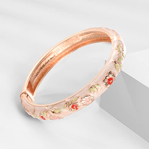 UJOY Fashion Cloisonne Bracelets Plated Butterfly Filigree Enameled Womens Gifts Bangles Spring Hinged 88A09 - color: 2 Pcs/Set-A09-Cream White