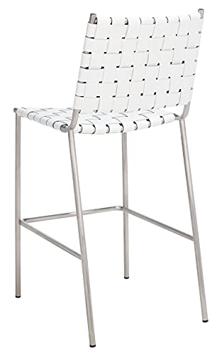 SAFAVIEH Home Collection Bahari White Woven Leather/Silver Woven 26-inch Kitchen Island Breakfast Nook Counter Stool (Fully Assembled) - color: White/Silver