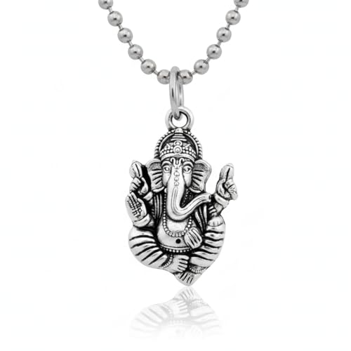 Oxidised Silver Tone Lord Ganesha Ganpati Vighnaharta Spiritual Pendant Necklace for Men Women