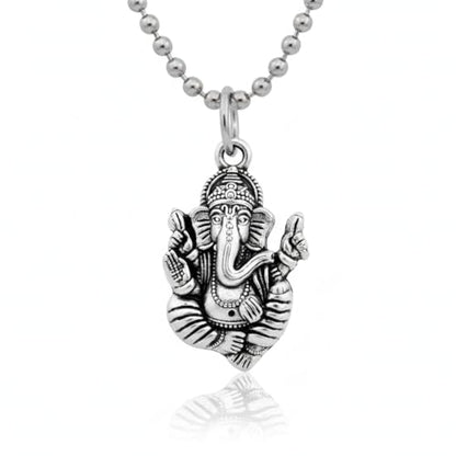 Oxidised Silver Tone Lord Ganesha Ganpati Vighnaharta Spiritual Pendant Necklace for Men Women