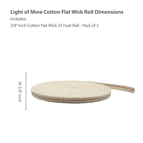 Light of Mine - 3/8" Inch 33' Foot, 100% Cotton Flat Wick - 2 Pack for Paraffin Oil, Kerosene Based Lanterns, and Oil Lamps with Genuine Red Stitch (3/8" - 33' Roll, 2pk) - size: 3/8" 33 foot - 2 Pack