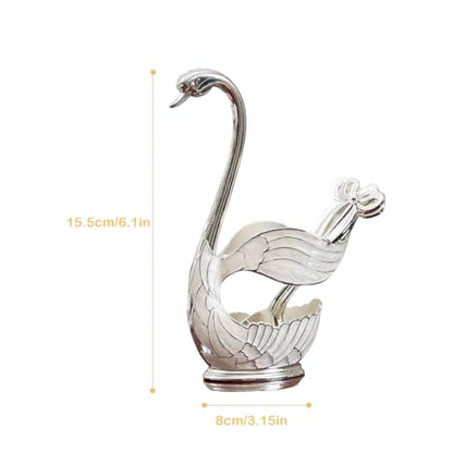 Decorative Gold Swan Base Holder with 6pcs Coffee Spoon Set - Creative Dessert Spoons,Silver - size: Silver Spoon-A