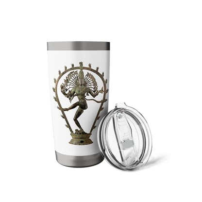 Hindu Shiva Nataraja Dancing Statue Stainless Steel Insulated Tumbler - color: White