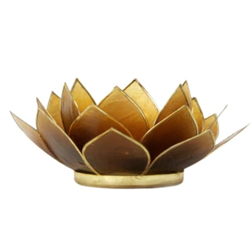 Gemstone Lotus Tealight Holder - Handcrafted Capiz Shell Design, Topaz - color: Topaz, size: Regular