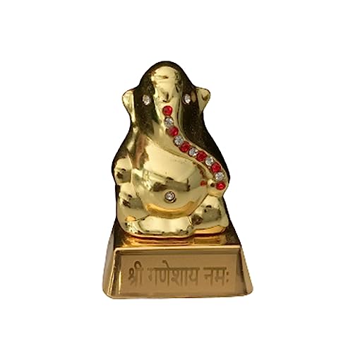 Mini Golden Glossy Ganesha Idol With Stones - 2 Inch Height (1 Pcs)