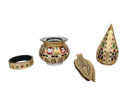 Rastogi Handicrafts Mangal Kalash Set Meenakari Work for Puja Kalash in Temple Home Decor Decorative Lota Narial Patta