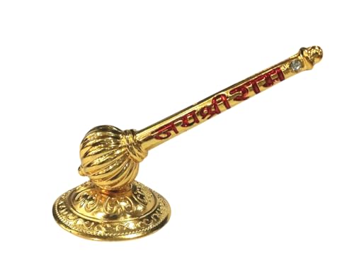 Lord Shree Hanuman Ji Gada with Jai Shree Ram Engraving Hanuman Ji Sota Idol for Mandir Pooja Room Home & Office Decor, Bajrangbali Sankat Mochan God Idol for Car Dashboard (Golden - Metal)