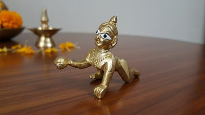 Ladoo Gopal Brass Murti | 2.25 Inches Small Bal Krishna Idol in Solid Brass | Handcrafted Baby Gopal Statue for Home Mandir, Puja Room, Gifting & Janmashtami - size: Ladoo Gopal-S