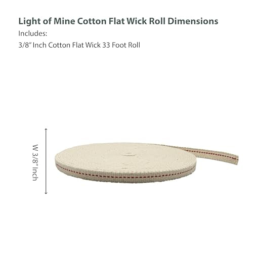 Light of Mine - 3/8" Inch 33' Foot, 100% Cotton Flat Wick for Paraffin Oil, Kerosene Based Lanterns, and Oil Lamps with Genuine Red Stitch (3/8" - 33' Roll) - size: 3/8" 33 foot - 1 Pack