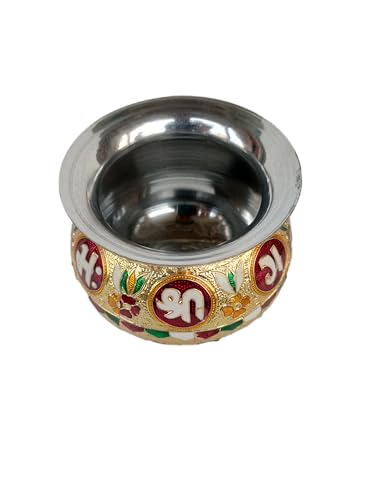 Rastogi Handicrafts Mangal Kalash Set Meenakari Work for Puja Kalash in Temple Home Decor Decorative Lota Narial Patta