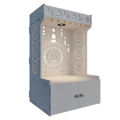 Divine Wooden Home Temple with Spacious Shelf inbuilt Focus Light Large DIY (DO-IT-Yourself) White - color: White1, size: Large