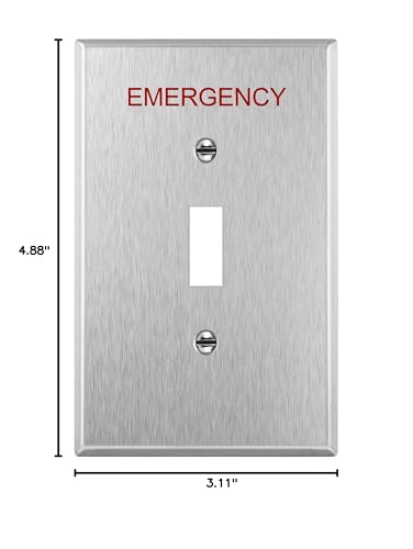 ENERLITES Toggle Switch Metal Cover Plate with Emergency Label, Midsize - color: Emergency Silver, size: Midsize