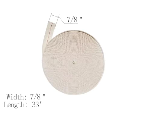 7/8" Inch Lamp Wick or Lantern Wick -Flat Cotton Oil Wicks for Hurricane Lamp or Kerosene Based Lanterns and Candle Burners，Red Stitch 33ft/ Roll - size: 7/8"-33feet(10m)