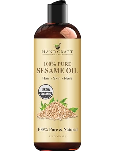 Handcraft Blends Organic Sesame Oil - 8 Fl Oz - 100% Pure and Natural - Premium Grade Carrier Oil for Skin and Hair - Hair and Body - Massage - Expeller-Pressed and Hexane-Free - size: 8 Fl Oz (Pack of 1)