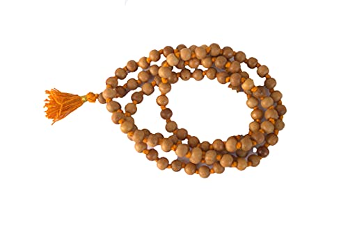 8MM Tulsi mala Beads Necklace Holy Basil 108 + 1 Beads Ram Japa Prayer Mala Energized 108 Hindu Tibetan Buddhist Rosary for Chanting Mantra - color: Orange Tessel