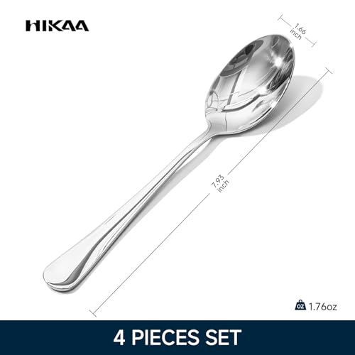 HIKAA 7.9 Inch Dinner Spoons Set of 4, Food Grade Stainless Steel Table Spoons, Mirror Polished Flatware, Smooth Edge, Dishwasher Safe for Home Kitchen Restaurant Party - size: 4-Piece