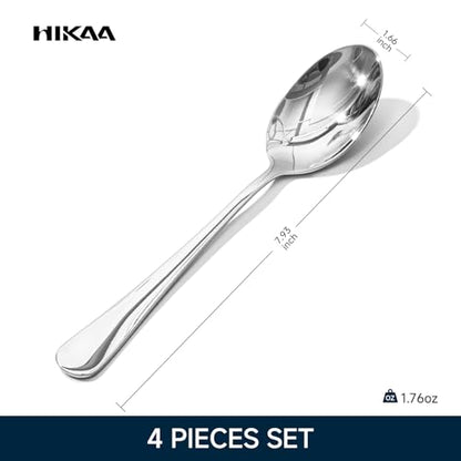 HIKAA 7.9 Inch Dinner Spoons Set of 4, Food Grade Stainless Steel Table Spoons, Mirror Polished Flatware, Smooth Edge, Dishwasher Safe for Home Kitchen Restaurant Party - size: 4-Piece