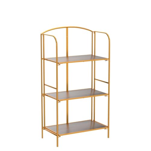 Crofy 3-Tier Foldable Bookshelf, Gold Frame & Walnut Shelves - color: Gold Frame & Walnut Shelf, size: 3 Tier