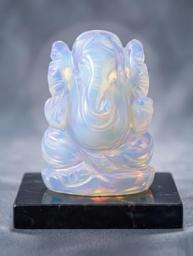 Opalite Stone Ganesha Statue Holy Ganesha Idol Good Luck Ganesha Sculpture Pocket Ganesh for Car Dash Board Handcarved Opalite Ganesh Statue - color: Opalite Ganesh