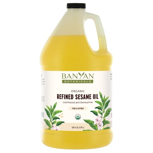 Banyan Botanicals Refined Sesame Oil – Organic Sesame Oil for Skin, Body, Hair & More – Multiple Sizes – 128 oz – Non GMO Sustainably Sourced Vegan - size: 128 Fl Oz (Pack of 1)