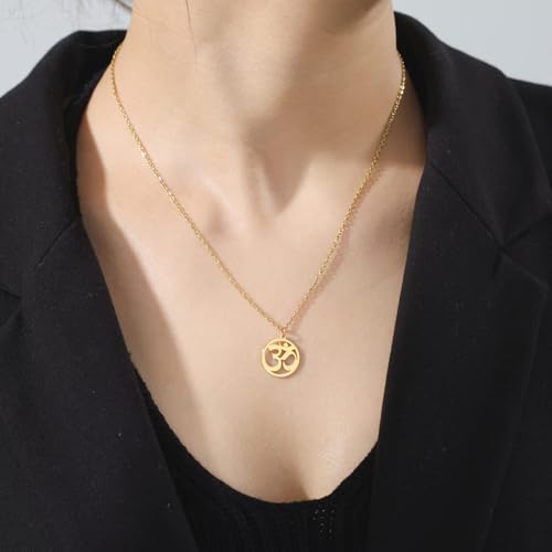Women OM Necklace Indian Yoga Aum Om Ohm Pendant Necklace Stainless Steel Hindu Meditation Charm Sanskrit Symbol Spiritual Amulet Jewelry for Women Men - color: Gold