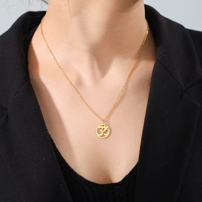 Women OM Necklace Indian Yoga Aum Om Ohm Pendant Necklace Stainless Steel Hindu Meditation Charm Sanskrit Symbol Spiritual Amulet Jewelry for Women Men - color: Gold