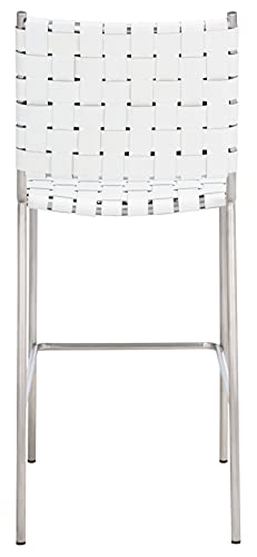 SAFAVIEH Home Collection Bahari White Woven Leather/Silver Woven 26-inch Kitchen Island Breakfast Nook Counter Stool (Fully Assembled) - color: White/Silver