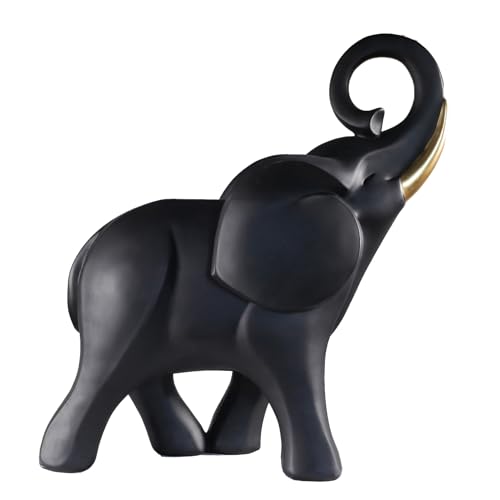 Landing Elephant Sculpture Black and Gold 23in