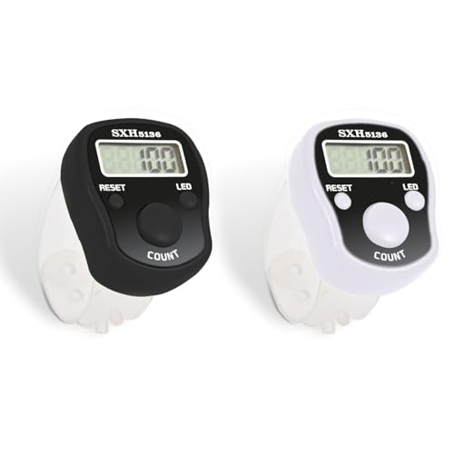 TESEAS Electronic Finger Counter, 6 Pack Digital Tally Counter Clicker with Led, Resettable 5 LCD Digit Display Hand Tally Counter Counting for Golf,Goods Counting,Lap & Knitting - color: 2pc black white