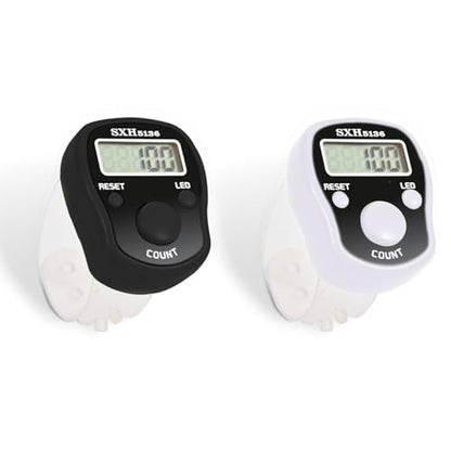 TESEAS Electronic Finger Counter, 6 Pack Digital Tally Counter Clicker with Led, Resettable 5 LCD Digit Display Hand Tally Counter Counting for Golf,Goods Counting,Lap & Knitting - color: 2pc black white
