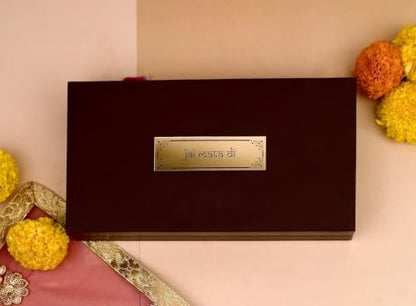 Servdharm Durga MATA Pocket Temple with Charan Paduka and Sacred Mantra | Sherawali MATA Pooja Box - Brown Gold 8.3"x4.5" for Wedding, Housewarming Gift and Home Temple