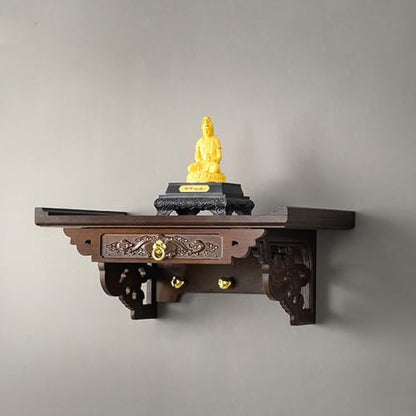 Bamboo Wooden Pooja Stand for Home Temple and Office Puja Mandir God Statue Shelf Wall Mounted Hanging Table top for Home Decor Altar Table