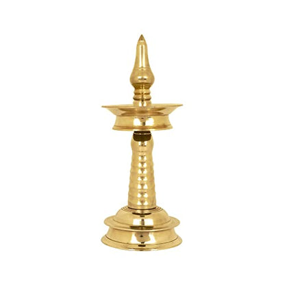 SATVIK 9 Inch 1 Step Standing Brass Metal Kerala Samai Diwali Deepak for Puja Traditional Panchmahal Pooja Deepam Diya Oil Lamp Kutthu Vilakku Dia Deepawali Indian Housewarming Return Gift Items - size: 9 Inch