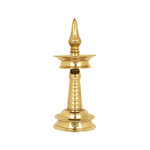 SATVIK 9 Inch 1 Step Standing Brass Metal Kerala Samai Diwali Deepak for Puja Traditional Panchmahal Pooja Deepam Diya Oil Lamp Kutthu Vilakku Dia Deepawali Indian Housewarming Return Gift Items - size: 9 Inch