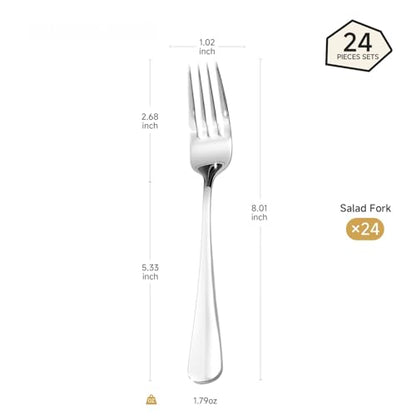 HIKAA 24-Piece Dinner Forks Set, 8-Inch 18/10 Stainless Steel Forks, Mirror Polished Dishwasher Safe Silverware Forks for Home, Restaurant, Party - size: 24-Piece, style: DINNER FORKS