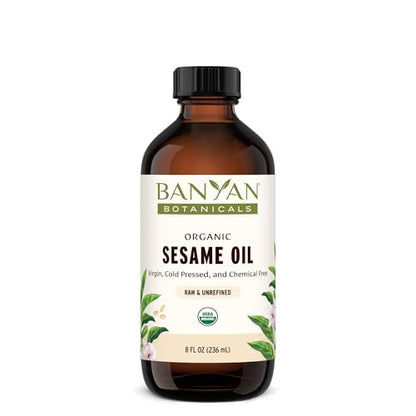 Banyan Botanicals Sesame Oil – Organic & Unrefined Sesame Oil for Skin, Body, Hair & More – Multiple Sizes – 8 oz – Non GMO Sustainably Sourced Vegan - size: 8 Fl Oz