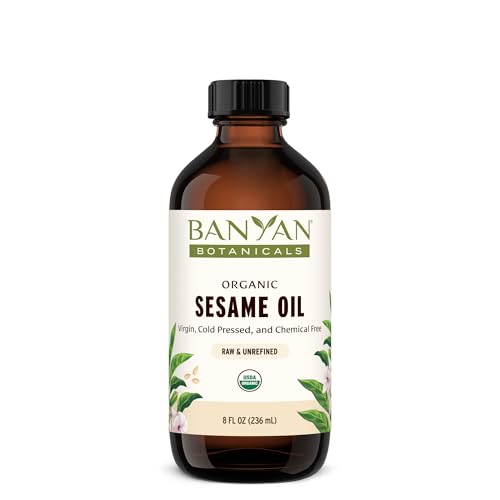 Banyan Botanicals Sesame Oil – Organic & Unrefined Sesame Oil for Skin, Body, Hair & More – Multiple Sizes – 8 oz – Non GMO Sustainably Sourced Vegan - size: 8 Fl Oz