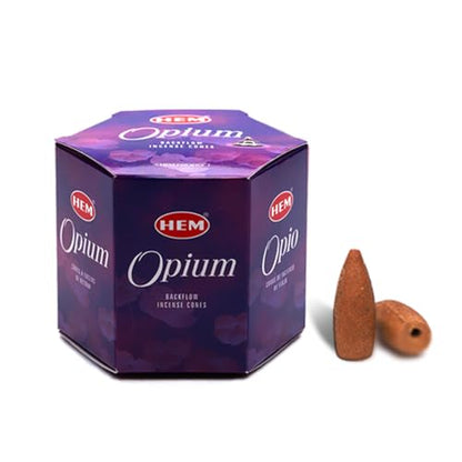 HEM Opium Backflow Incense Cones – Pack of 40 Brown Cones | Long-Lasting Exotic Aroma for Positivity, Relaxation & Cleansing | Wood Powder Aromatherapy for Stress Relief & Air Purification