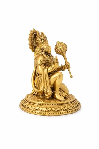 BEXCO Sitting Hanuman Ji Brass Idol Approx 1.75" inch Height | Bajrangbali Sankat Mochan Hanuman Murti Statue Figurine Perfect for Puja, Home Office Table Sculpture (1.75 inch) - size: 1.75 inch
