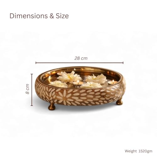 RITUALISTIC Vrinda Handcarved Wooden Urli Bowl (11.5 inches) | Mango Wood with Floral Sacred Carving & Detachable Legs | Floating Candles, Flowers & Festive Décor | Diwali Housewarming Premium Gift - style: Vrinda Wooden Urli