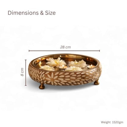 RITUALISTIC Vrinda Handcarved Wooden Urli Bowl (11.5 inches) | Mango Wood with Floral Sacred Carving & Detachable Legs | Floating Candles, Flowers & Festive Décor | Diwali Housewarming Premium Gift - style: Vrinda Wooden Urli